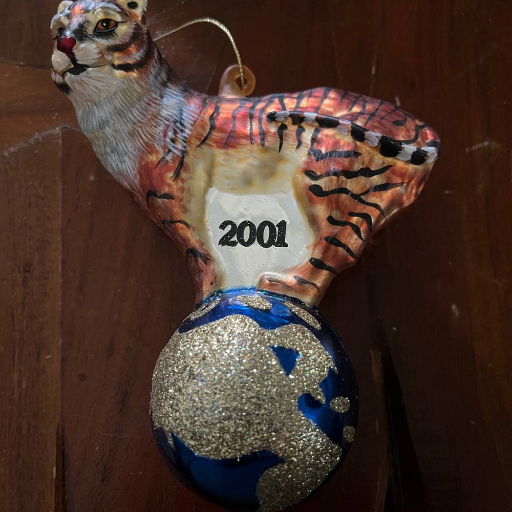 WWF Tiger Blown Glass Ornament with Glitter Globe